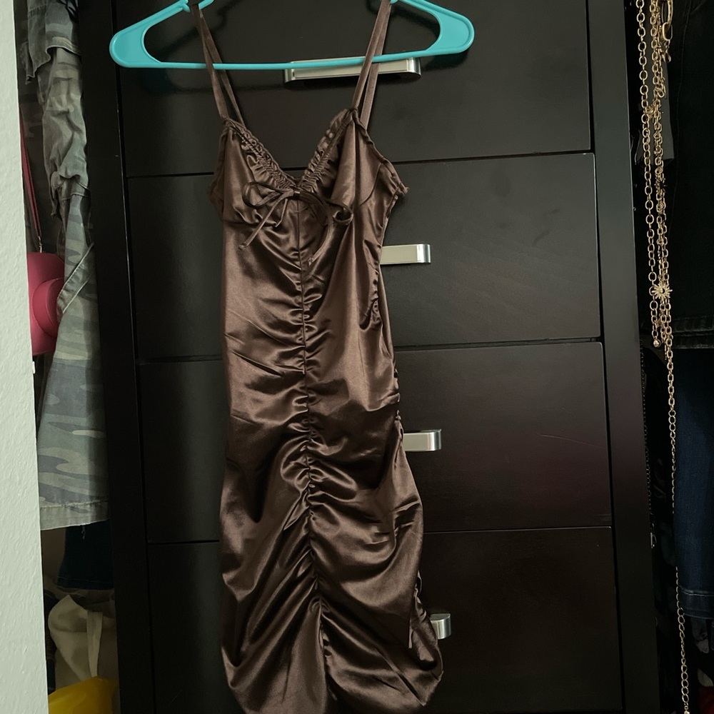 H&M Brown ruched mini dress